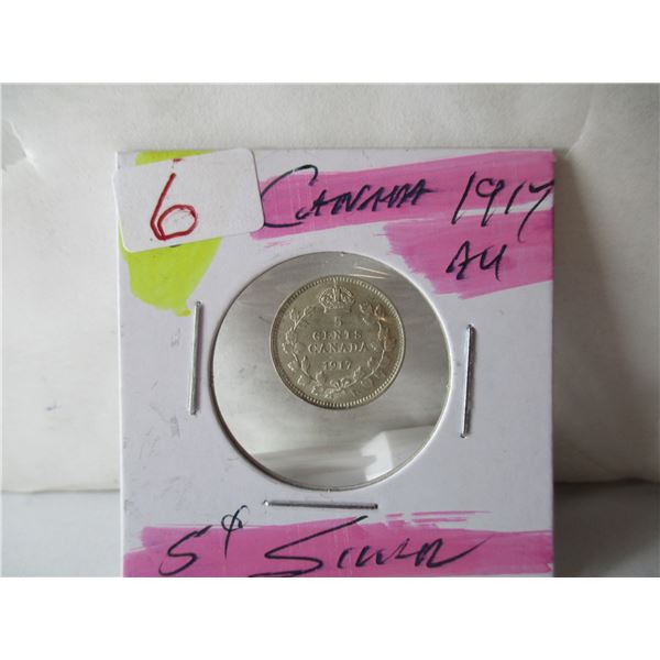 1917 AU CANADA KING GEORGE V SILVER FIVE CENT