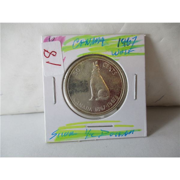 1967 CANADA WOLF SILVER HALF DOLLAR
