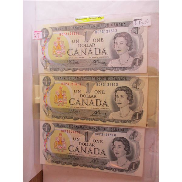 1973 SET OF UNCIRCULATED SEQUENTIAL SERIAL NUMBER $1 BILLS