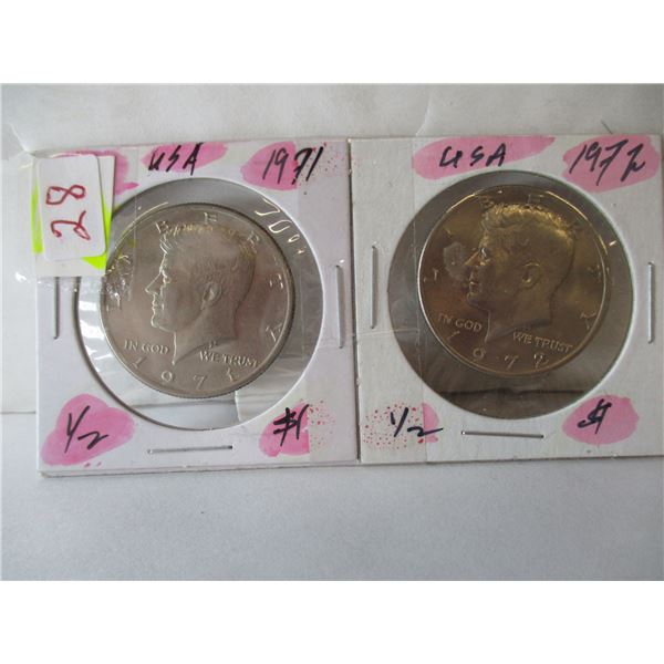 1971 - 1972 USA KENNEDY HALF DOLLAR SET