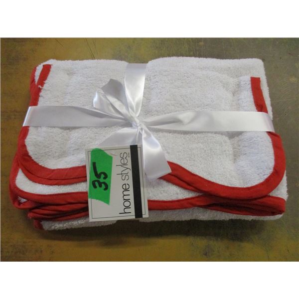 NEW:  3 PIECE HEAVY TOWEL SET (RED & WHITE)