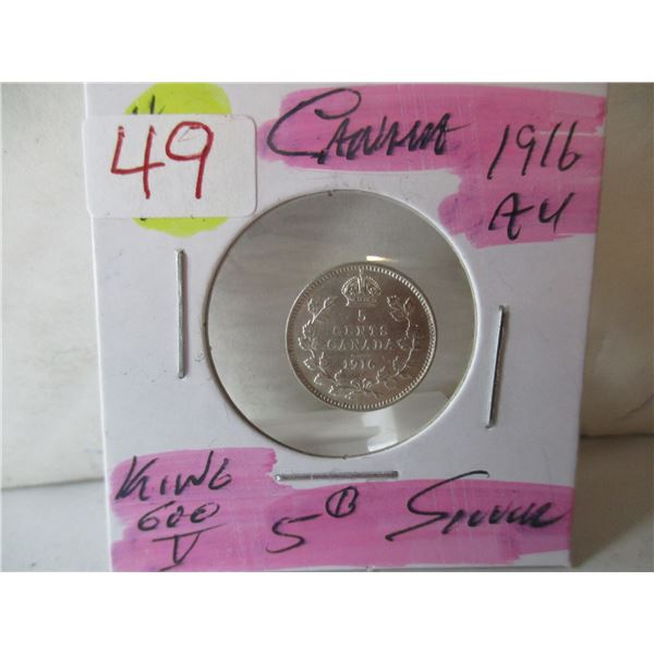 1916 AU CANADA KING GEORGE V SILVER FIVE CENT