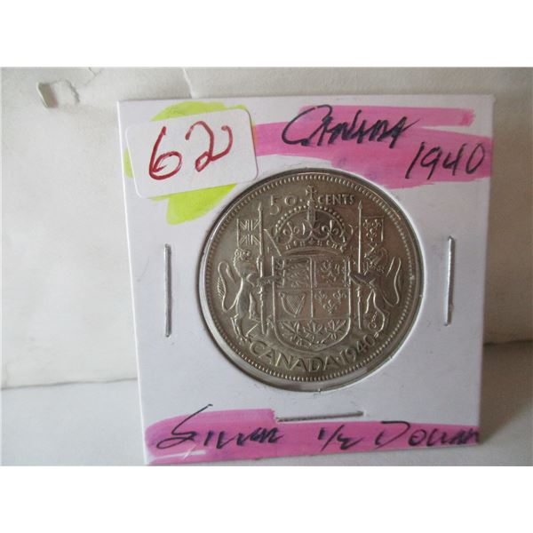 1940 CANADA KING GEORGE VI SILVER HALF DOLLAR