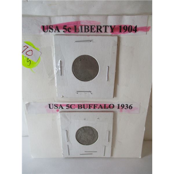 1904 USA LIBERTY & 1936 BUFFAL NICKEL SET