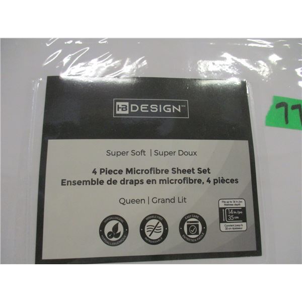 NEW:  4 PIECE SUPER SOFT MICROFIBRE SHEET SET (QUEEN SIZE) (WHITE)