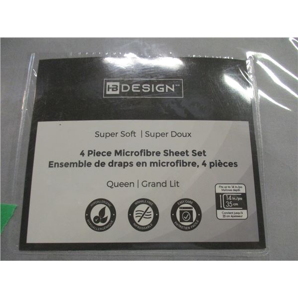 NEW:  4 PIECE SOFT MICROFIBRE SHEET SET (QUEEN SIZE) (GREY)
