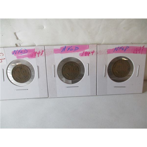 1943, 1944 & 1947 NEWFOUNDLAND PENNY SET