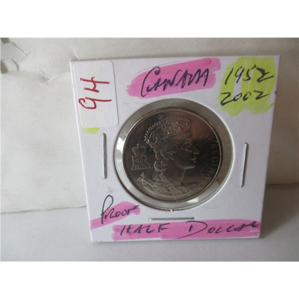 1952 - 2002 PROOF LIKE CANADA HALF DOLLAR