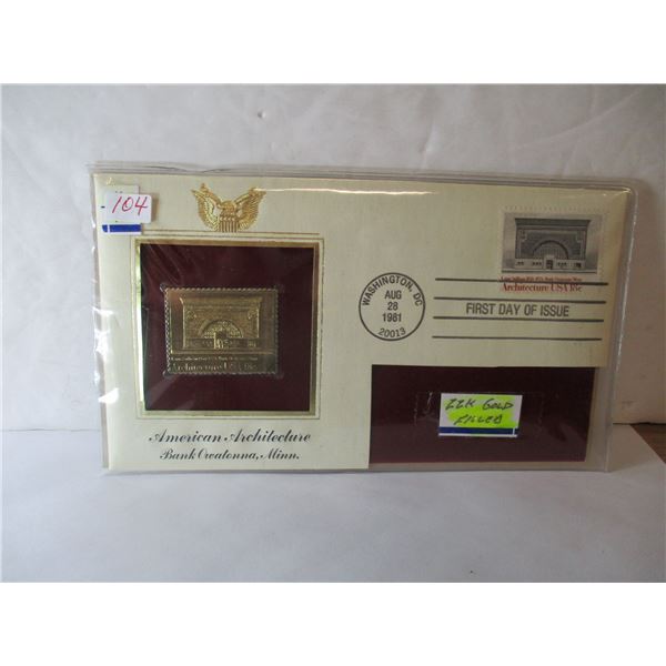 1981 AMERICAN ARCHITECTURE 22 KART GOLD FILLED STAMP