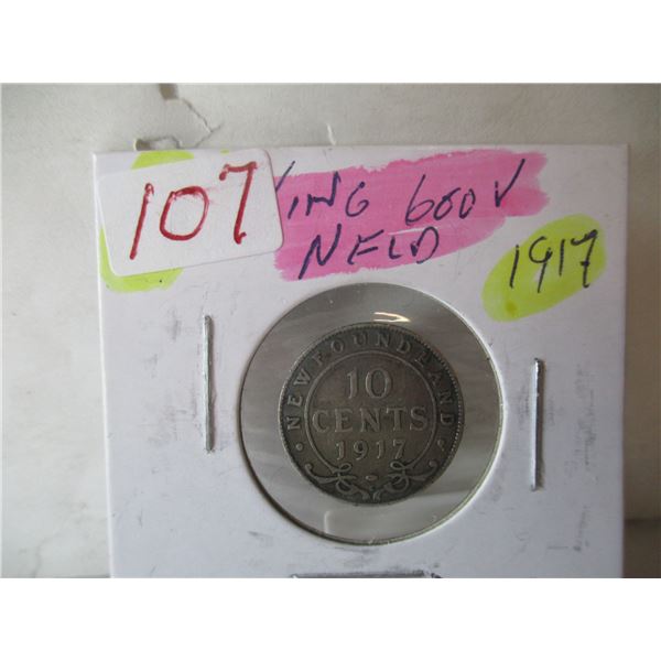 1917 NEWFOUNDLAND KING GEORGE V SILVER DIME
