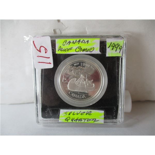1999 PROOF CAMEO MAY CANADA SILVER QUARTER