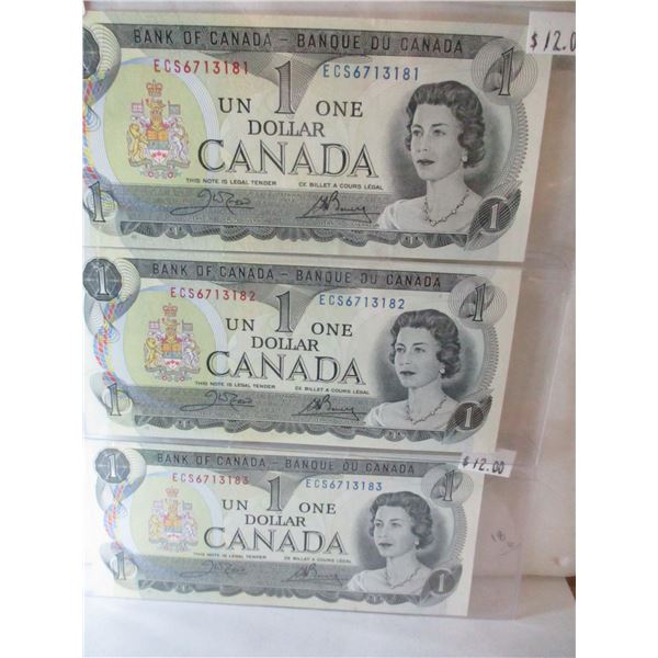 1973 SET OF LAST OF CANADA SEQUENTIAL SERIAL NUMBER $1 BILLS