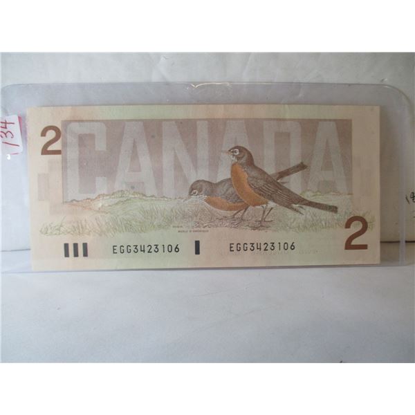 1986 BIRD SERIES LAST OF CANADA $2 BILLS