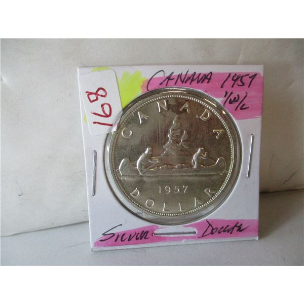 1957 ONE WATERLINE CANADA SILVER DOLLAR
