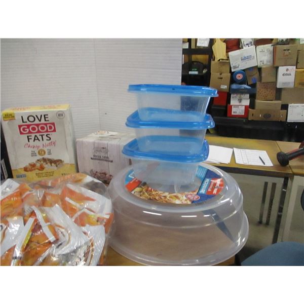 FREIGHT DAMAGE (AS IS):  TOTE C/W BARS, CRACKERS, CLEANSING MILK, CANDY, ETC