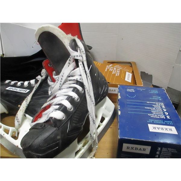 FREIGHT DAMAGE (AS IS):  BOX C/W PROTEIN BARS, 13" XMAS TREES, KIDS SKATES, ETC