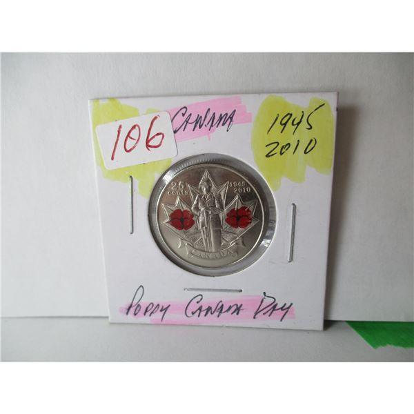 1945 - 2010 CANADA MEMORIAL POPPY CANADA QUARTER