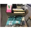 Image 1 : BOX C/W BOOKS, PLASTIC UTENSILS, ETC