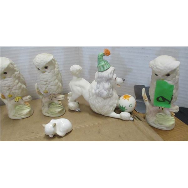ESTATE/COLLECTABLE:  FLAT C/W 10 ASSORTED ORNAMENTS (OWLS, DOGS, LAMB, ETC)