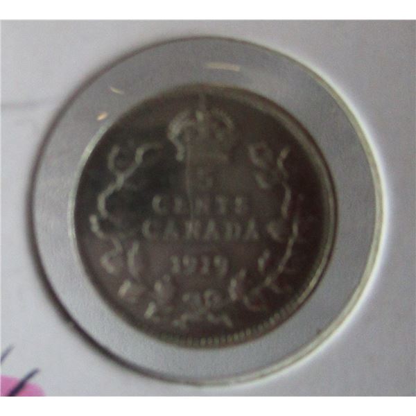 1919 CANADA KING GEORGE V SILVER FIVE CENT