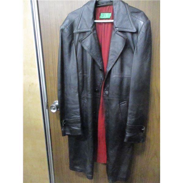 LONG LEATHER STYLE COAT (SIZE 40?)