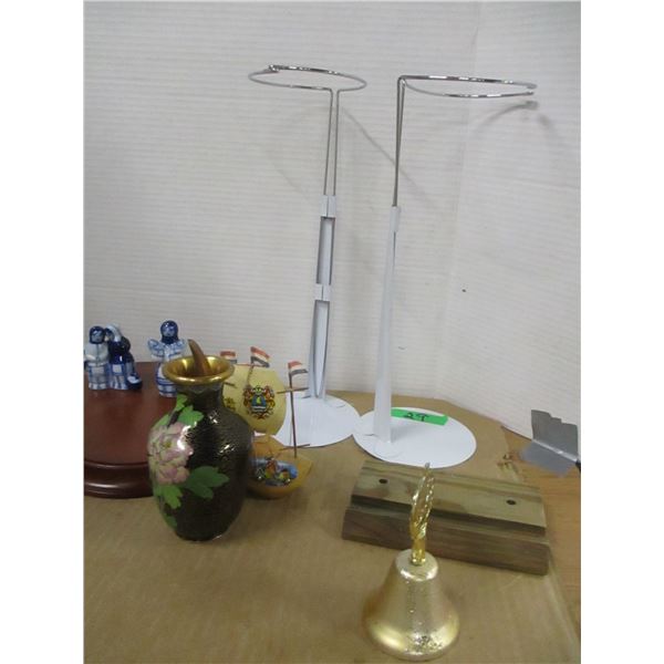 ESTATE:  FLAT C/W DOLL STANDS, BASES, ORNAMENTS, VASES, WOOD MASKS, ETC