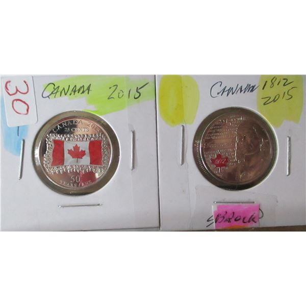 2015 SET OF CANADA COMMEMORATIVE QUARTERS (2)