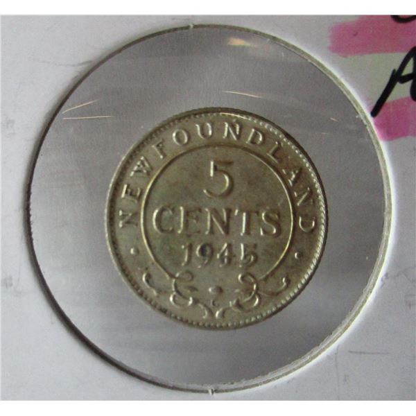 1945 C/AU NEWFOUNDLAND SILVER FIVE CENT