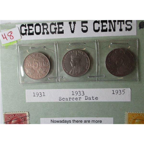 1931, 1933 & 1935 KING GEORGE V CANADA NICKEL SET