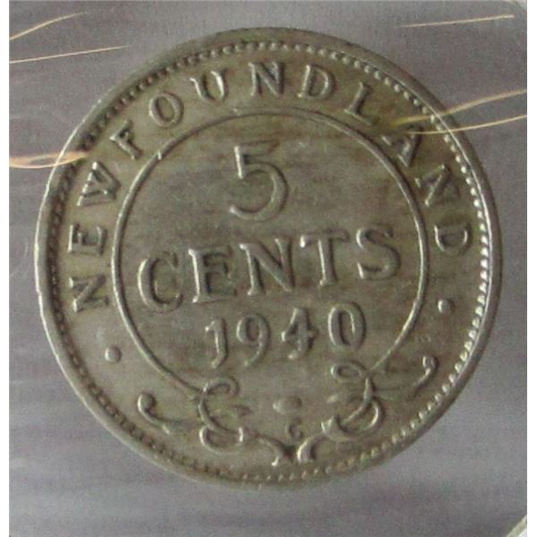 1940 C/AU NEWFOUNDLAND SILVER FIVE CENT