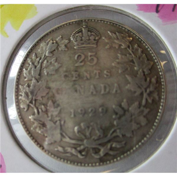 1929 CANADA KING GEORGE V SILVER QUARTER