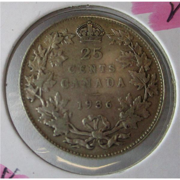 1936 VF CANADA KING GEORGE V SILVER QUARTER