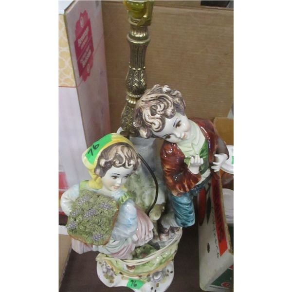 ESTATE/COLLECTABLE:  PORCELAIN BOY & GIRL LAMP (NO SHADE) (APPROX. 30" HIGH)