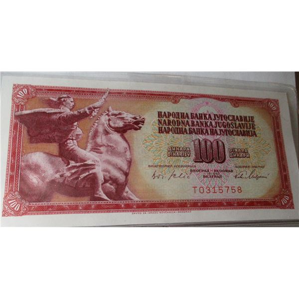 1965 BANK OF YUGOSLAVIA CRISP UNCIRCULATED 100 DINARA BANK NOTE