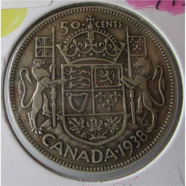 1938 CANADA KING GEORGE VI SILVER HALF DOLLAR