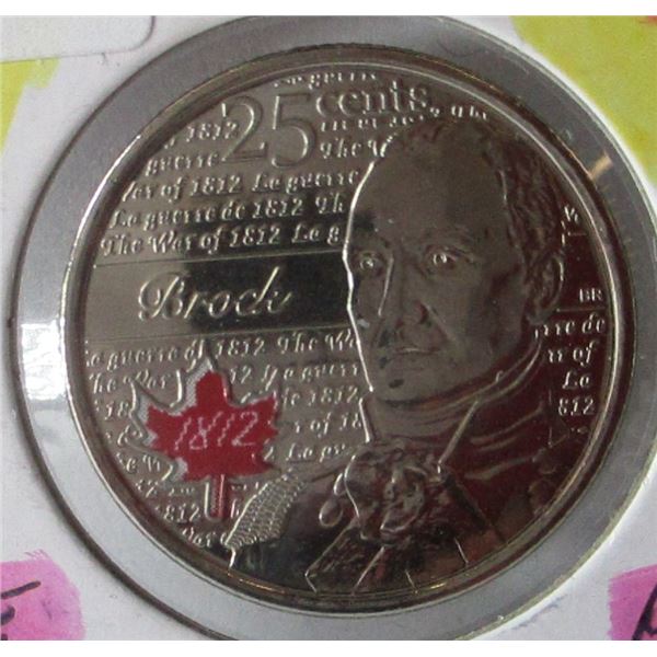 1812 - 2015 PROOF BROCK COLORED MAPLE LEAF CANADA QUARTER