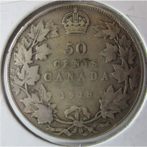 1918 CANADA KING GEORGE V SILVER HALF DOLLAR