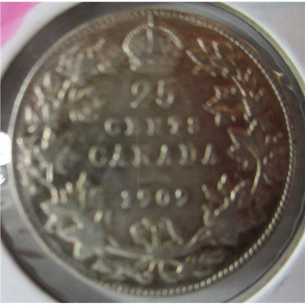 1909 CANADA KING EDWARD VII SILVER QUARTER