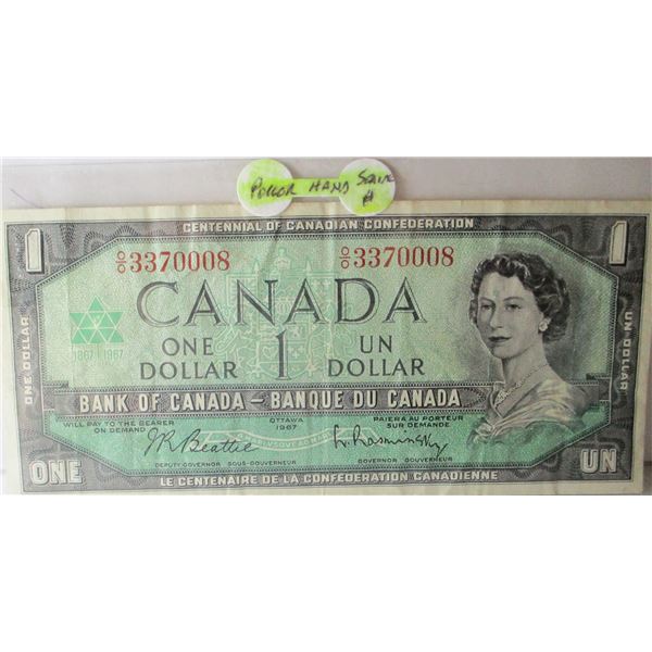 1967 CANADA CENTENNIAL (2-3'S & 3-0'S) POKER HAND SERIAL NUMBER $1 BILL