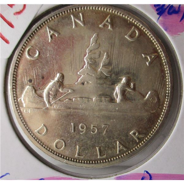 1957 THREE WATERLINE CANADA SILVER DOLLAR