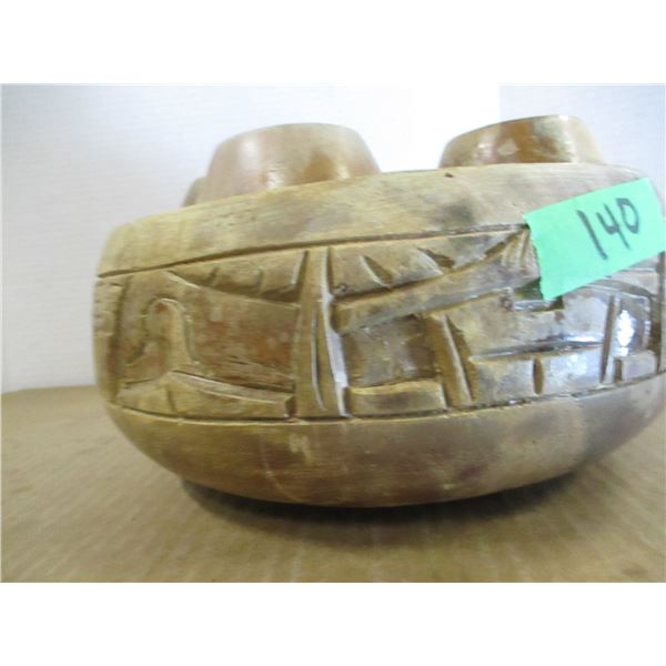 ESTATE:  CARVED BOWL & 4 GLASSES