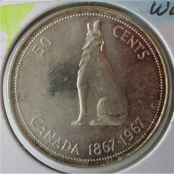 1867 - 1967 WOLF CANADA SILVER HALF DOLLAR
