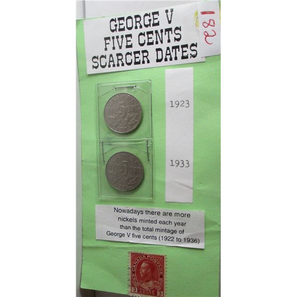 1923 - 1933 CANADA KING GEORGE V KEY DATE NICKELS