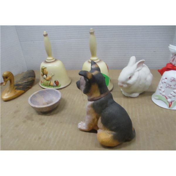 ESTATE/COLLECTABLE:  FLAT C/W 2 GOEBEL BELLS & ASSORTED ORNAMENTS