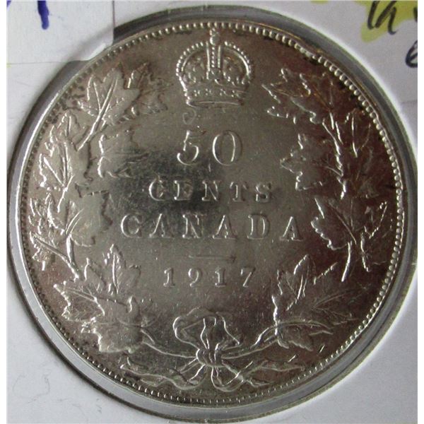 1917 CANADA KING GEORGE V SILVER HALF DOLLAR