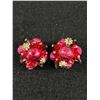 Image 2 : Fantastic! Antique Hot Pink Lucite Necklace Earring Set " West Germany" Signed