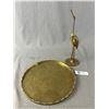 Image 1 : Vintage Brass Tray w/Asian Etching and Standing Horn