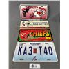 Image 1 : Missouri Licence Plate and 3 NFL Plates. 2 are Kansas City Chiefs and 1 is New England Partiots