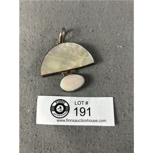 Large Vintage Mother of Pearl Sterling Silver Pendant. Marked 925