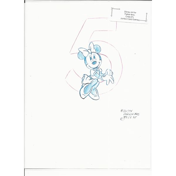 Disney Minnie Mouse original hand drawn art for Parker Bros. Hasbro Crazy 8's card game